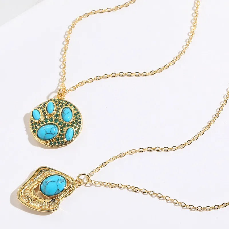 Collier rond et géométrique en turquoise