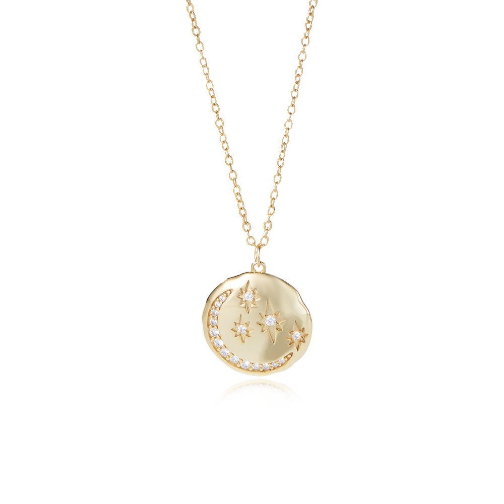 Collier pendentif lune et étoiles doré
