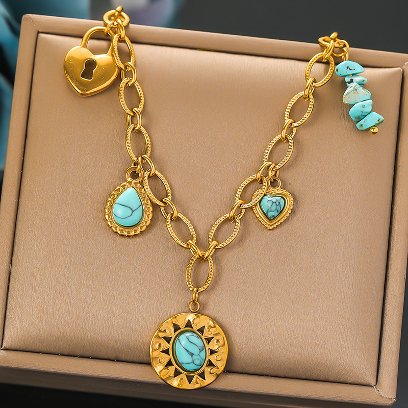 Collier pampilles dorées et turquoise