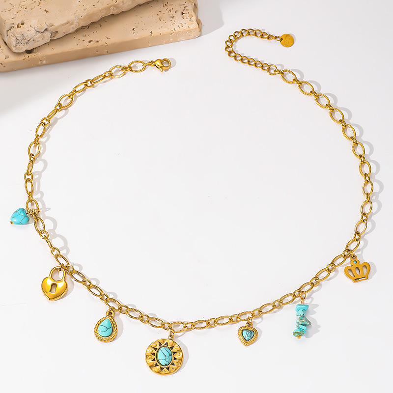 Collier pampilles dorées et turquoise
