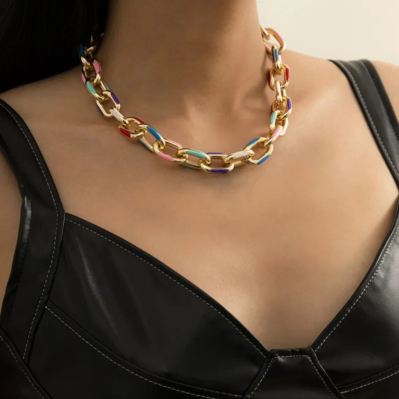 Collier et bracelet maille émaillé coloré