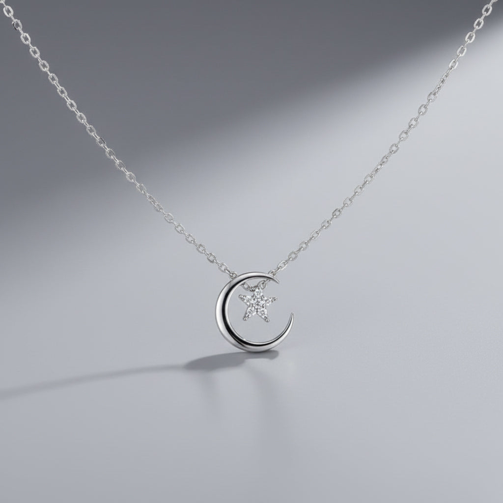 Collier étoile et lune avec Zircons
