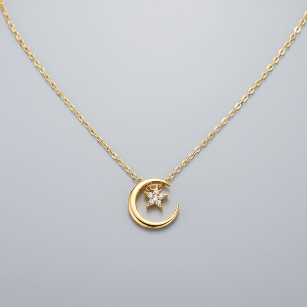 Collier étoile et lune avec Zircons