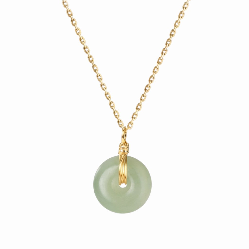 Collier Vintage En Métal Doré Avec Pendentif En Jade Vert - Chaîne Mi-longue (41-45 Cm), Bon état, Sans Marque