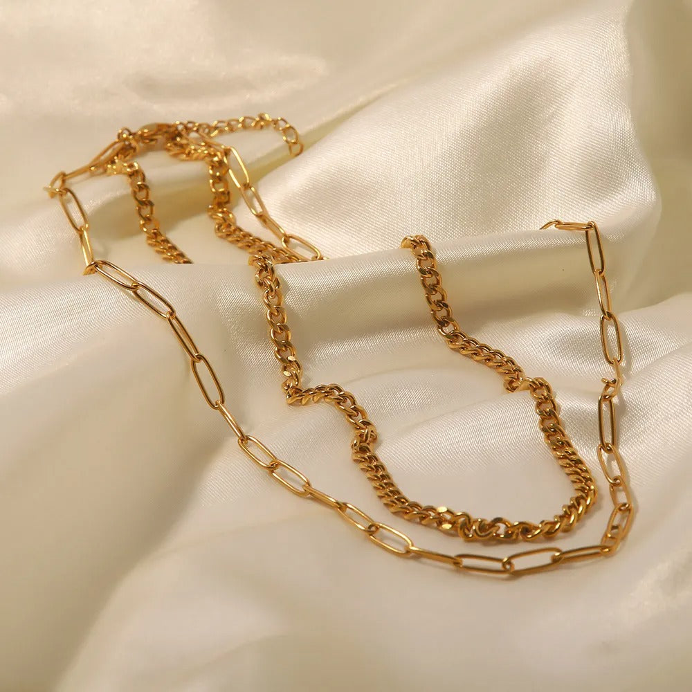 Collier grosse maille dorée double rang