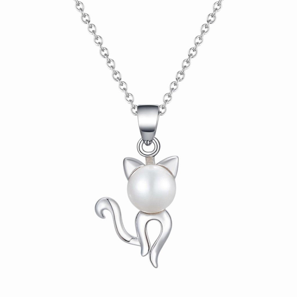Collier avec pendentif chat perle