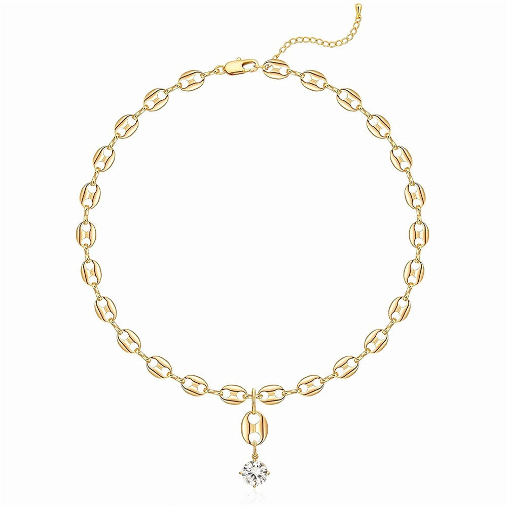 Collier Grain de Café avec Pierre Étincelante doré