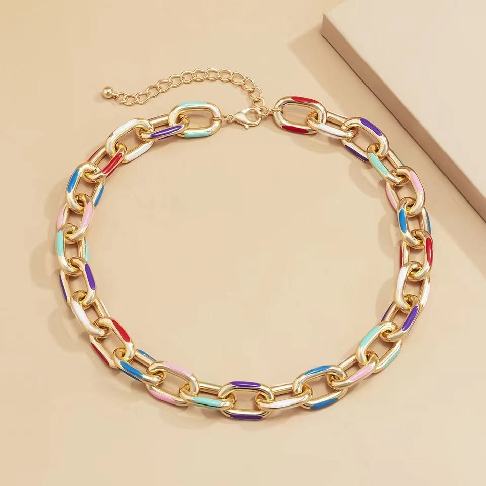 Collier et bracelet maille émaillé coloré