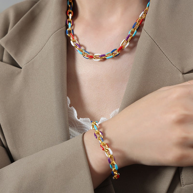 Collier et bracelet maille émaillé coloré