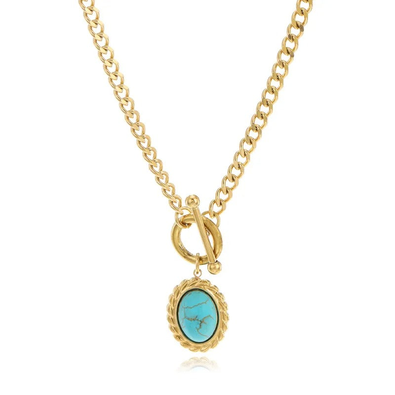 Collier doré avec pendentif en pierre turquoise