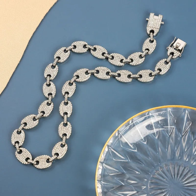 Collier Grain de Café Scintillant argenté