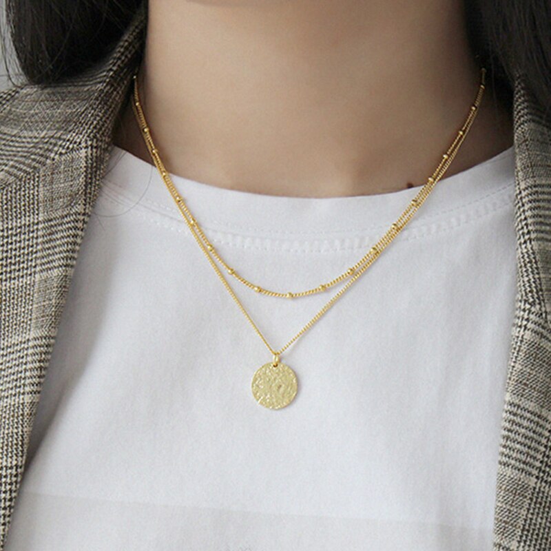 Collier Pendentif Rond Texturé doré