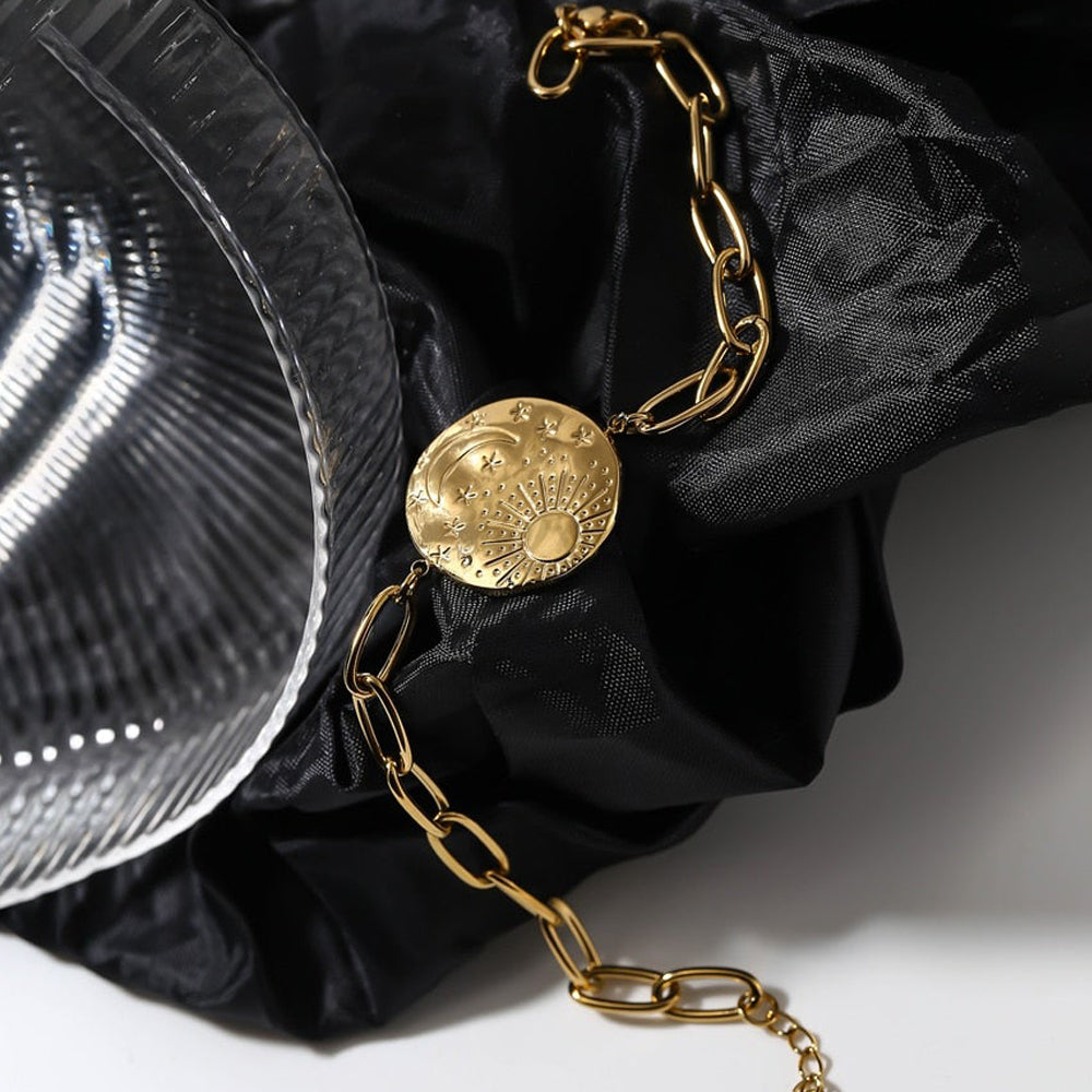 Collier lune soleil or