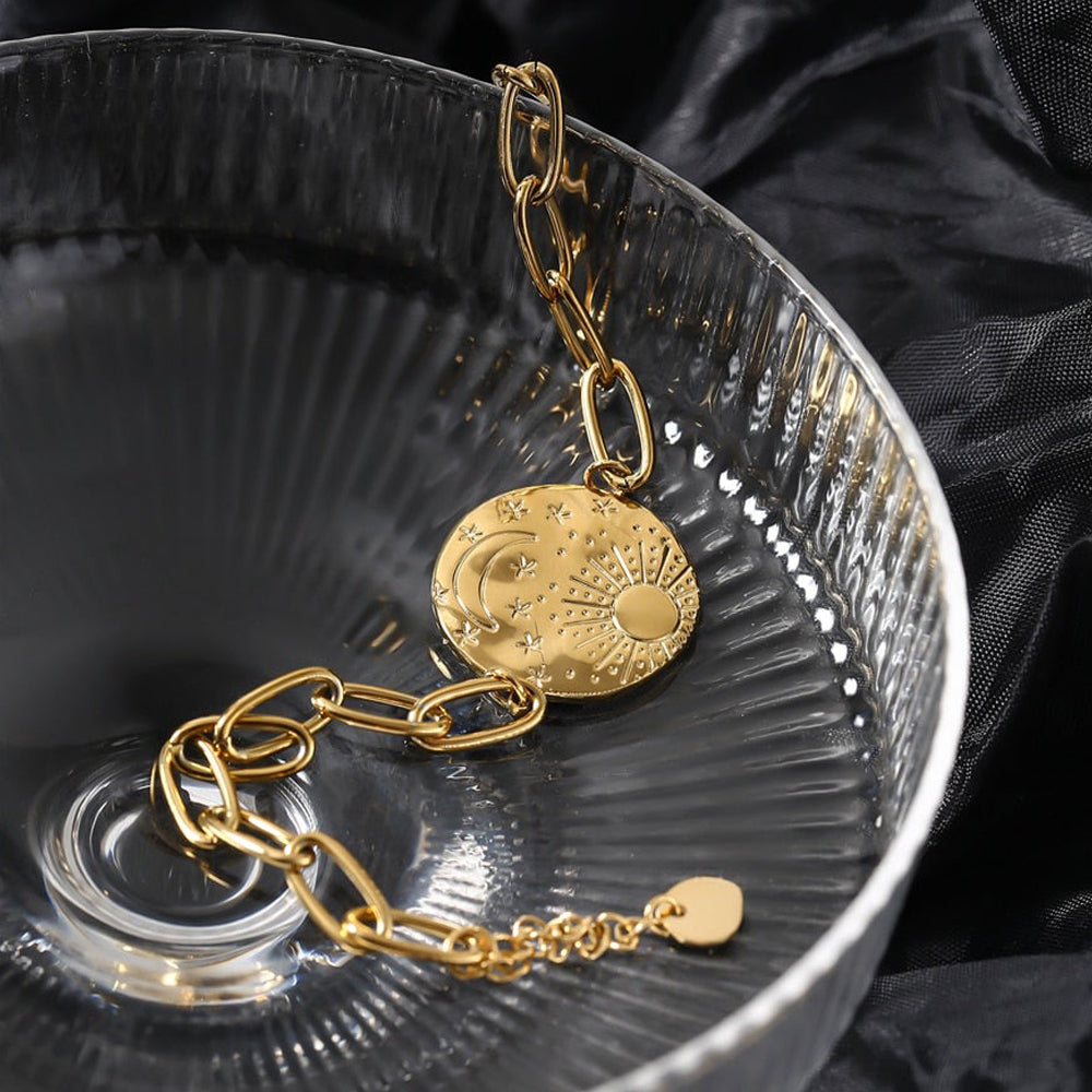 Collier lune soleil or