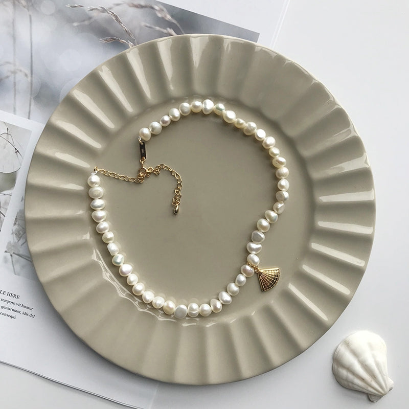 Collier coquillage perle argent