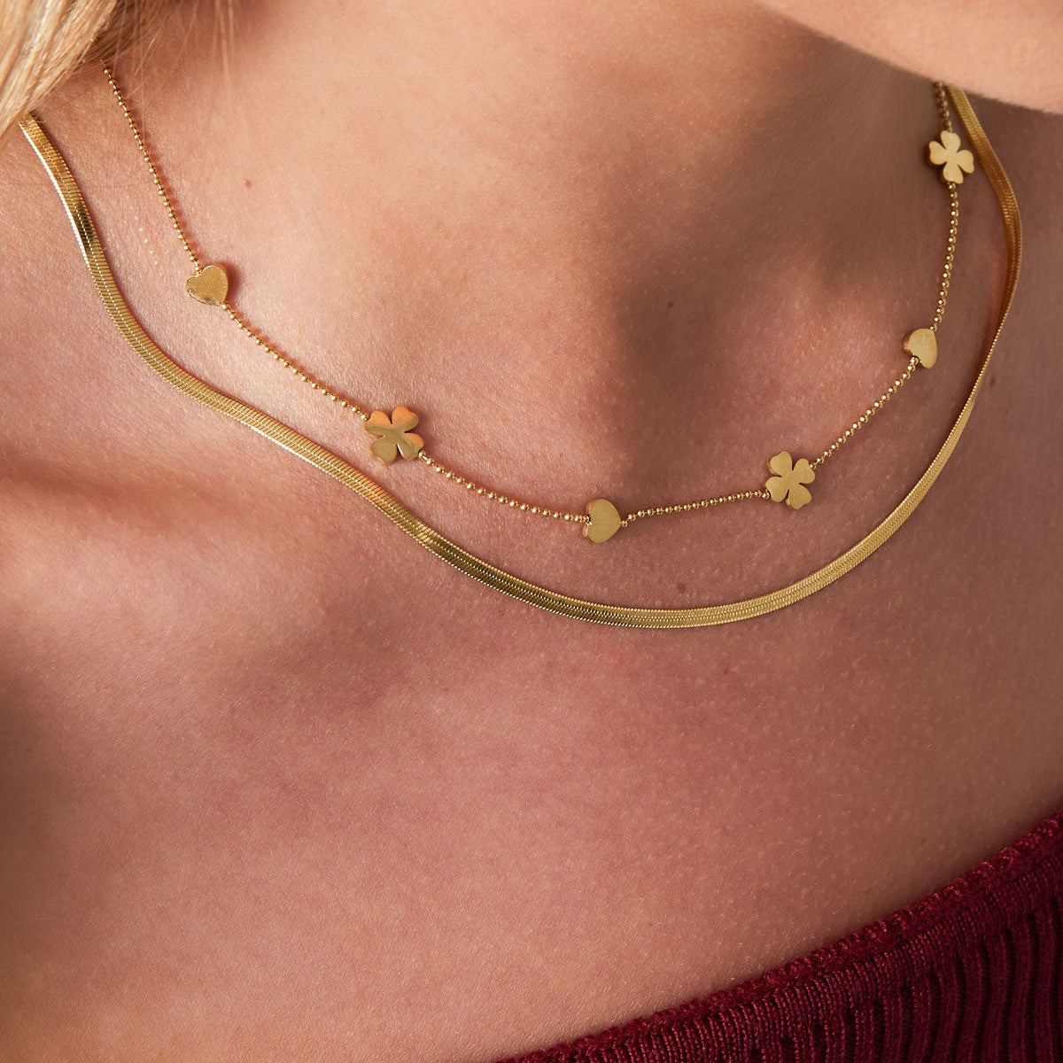 collier double coeur trèfle