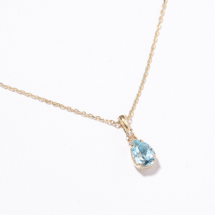 Collier Aigue Marine Goutte Bleu doré