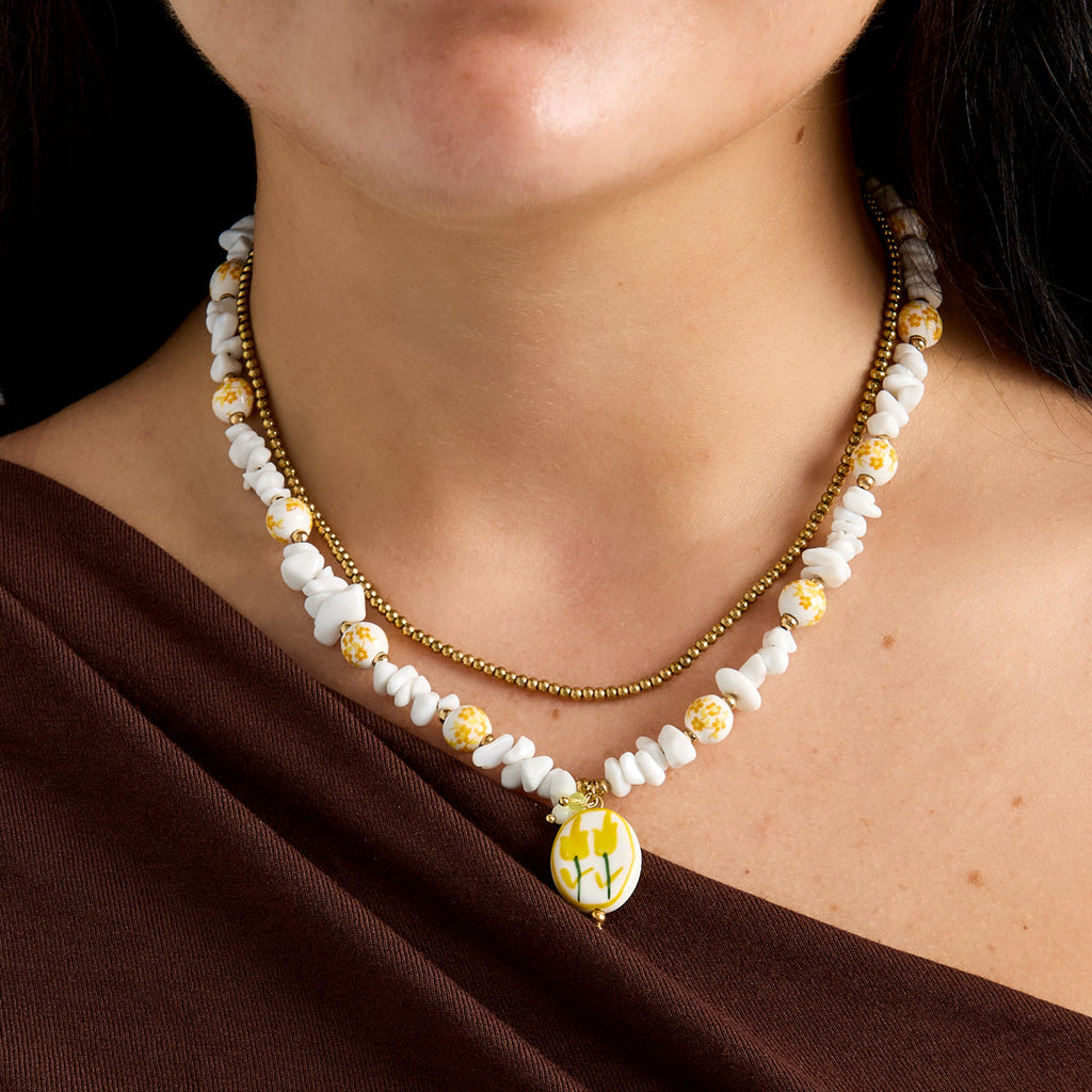Colliers de perles en céramique, collection florale, vacances/plage, romantique, bijoux pour femmes