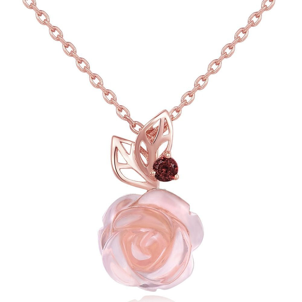 Collier quartz rose et pierre rouge