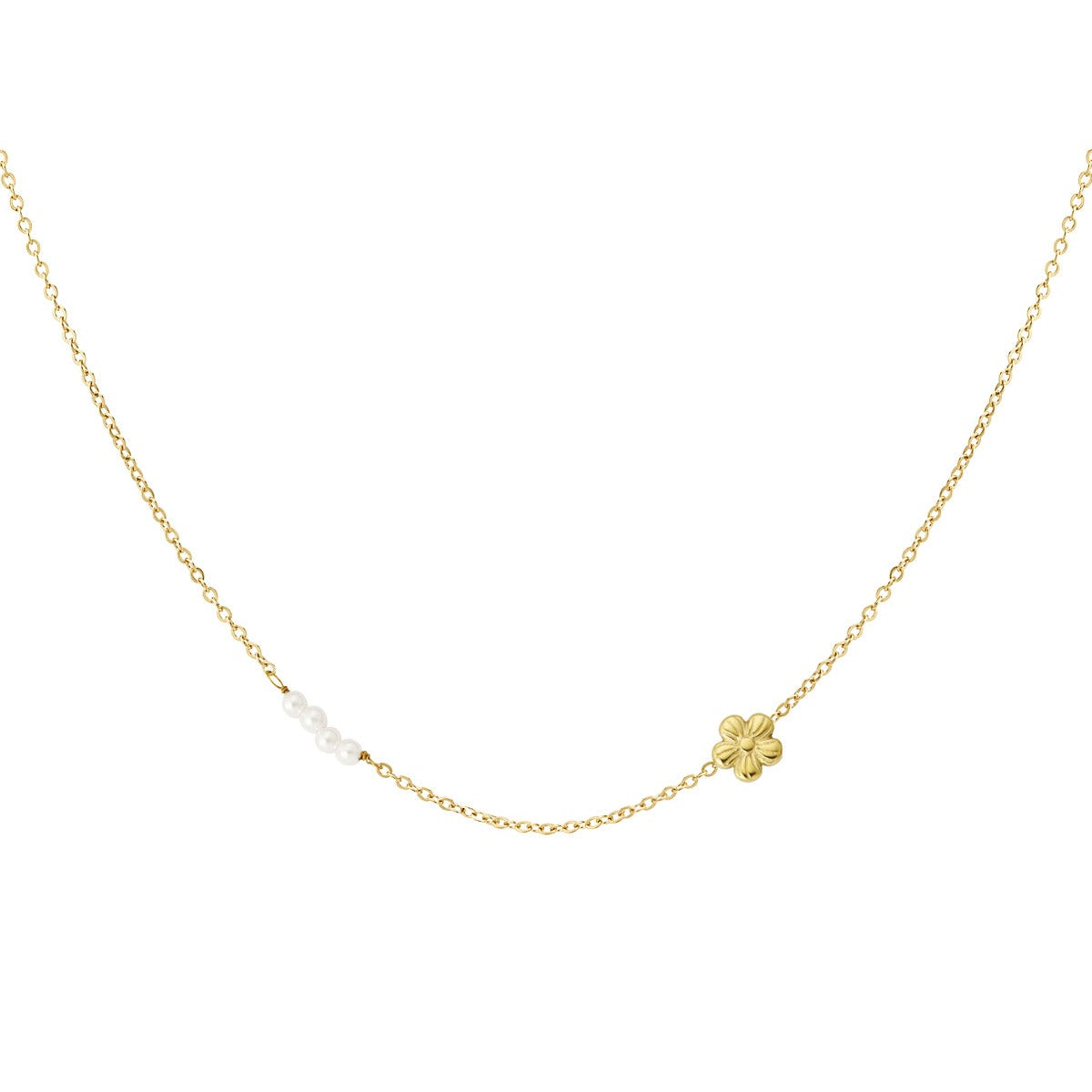 Collier de perles fleurs - doré