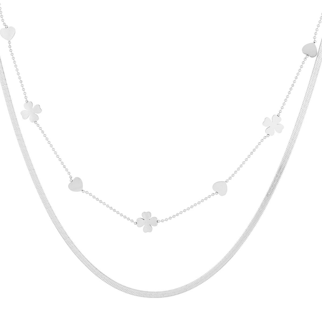 collier double coeur trèfle