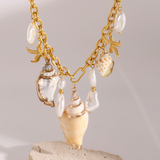 Collier pampilles coquillages et perles