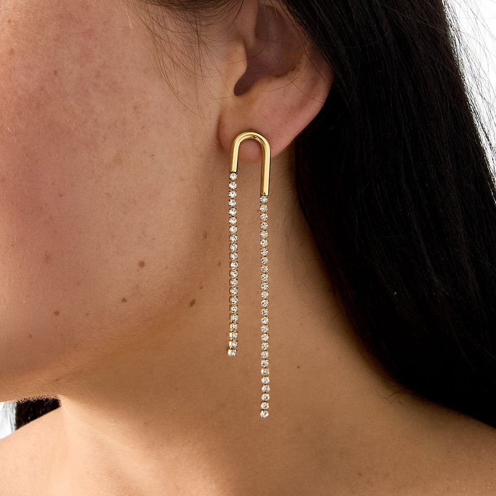 Boucles d'oreilles pendantes en acier inoxydable, chaîne, style simple, collection pour femmes, idéales pour les fêtes et les réunions.