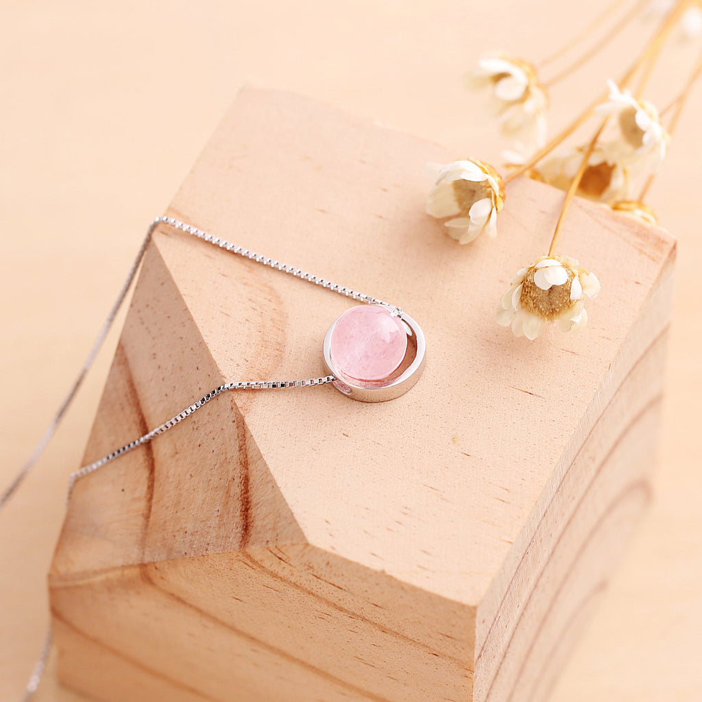 Collier avec pendentif quartz rose en argent