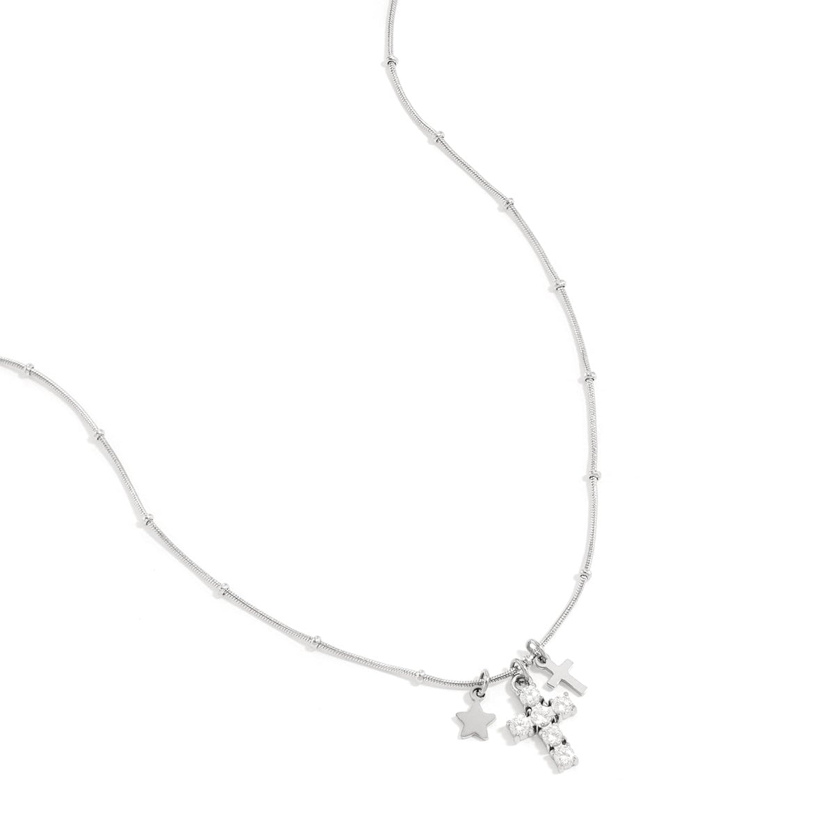 Collier avec breloques en forme de croix et d'étoile