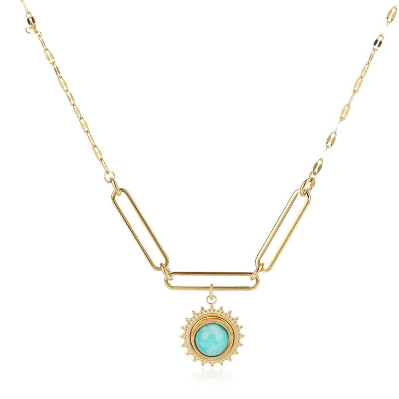 Collier soleil avec pendentif turquoise