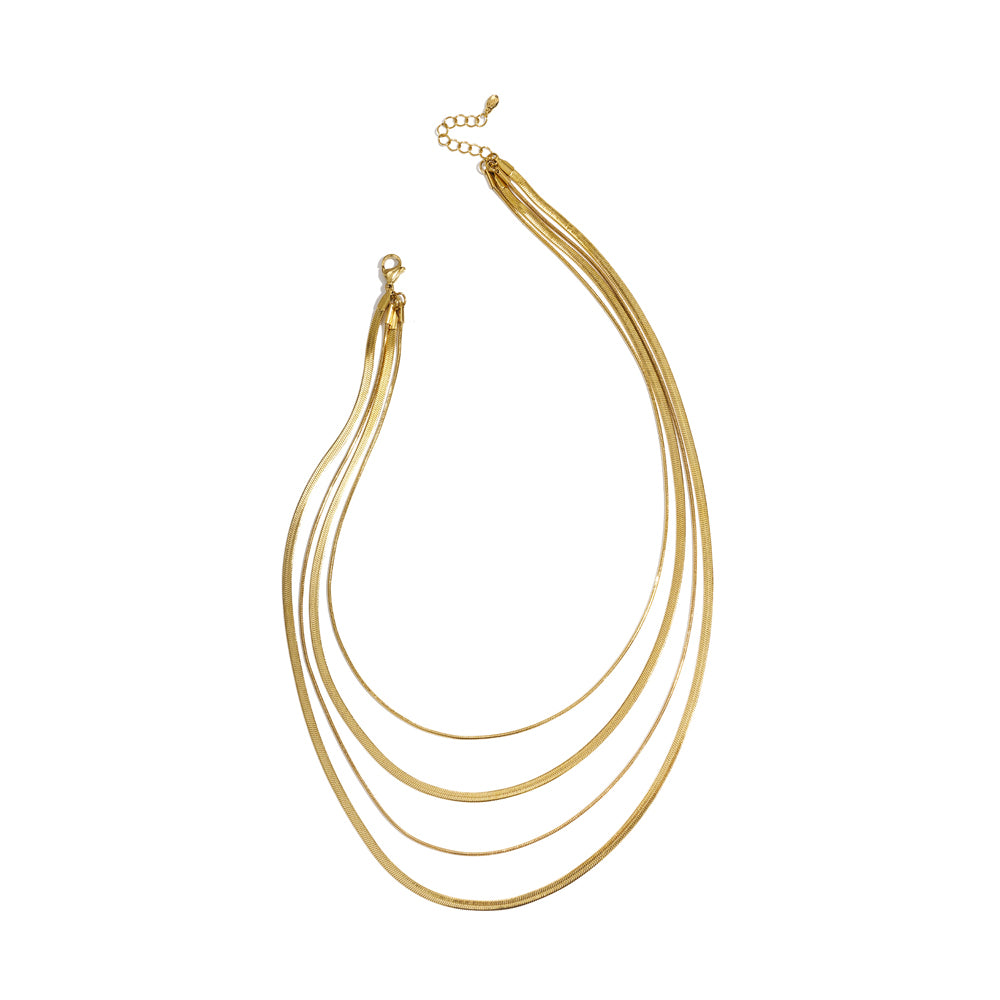 Collier quatre chaînes serpent superposées doré ou argenté