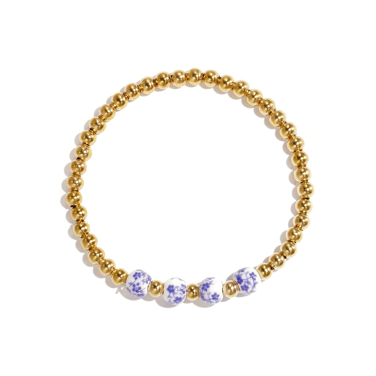 Bracelet en perles pleines à motif floral bleu
