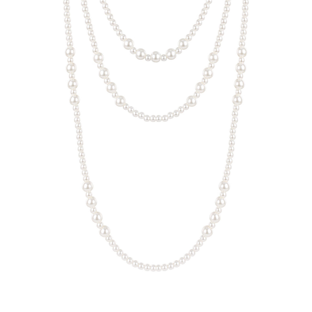 Collier long multi-rangs à perles d’imitation