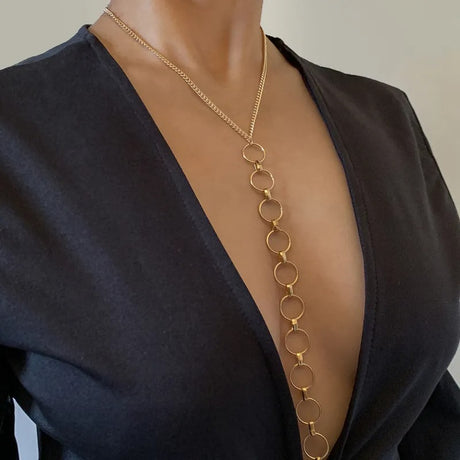 Collier corps chaîne avec anneaux doré