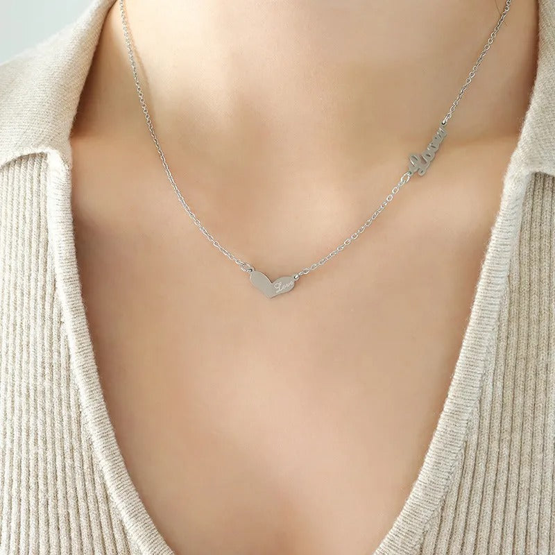 Collier cœur gravé argenté