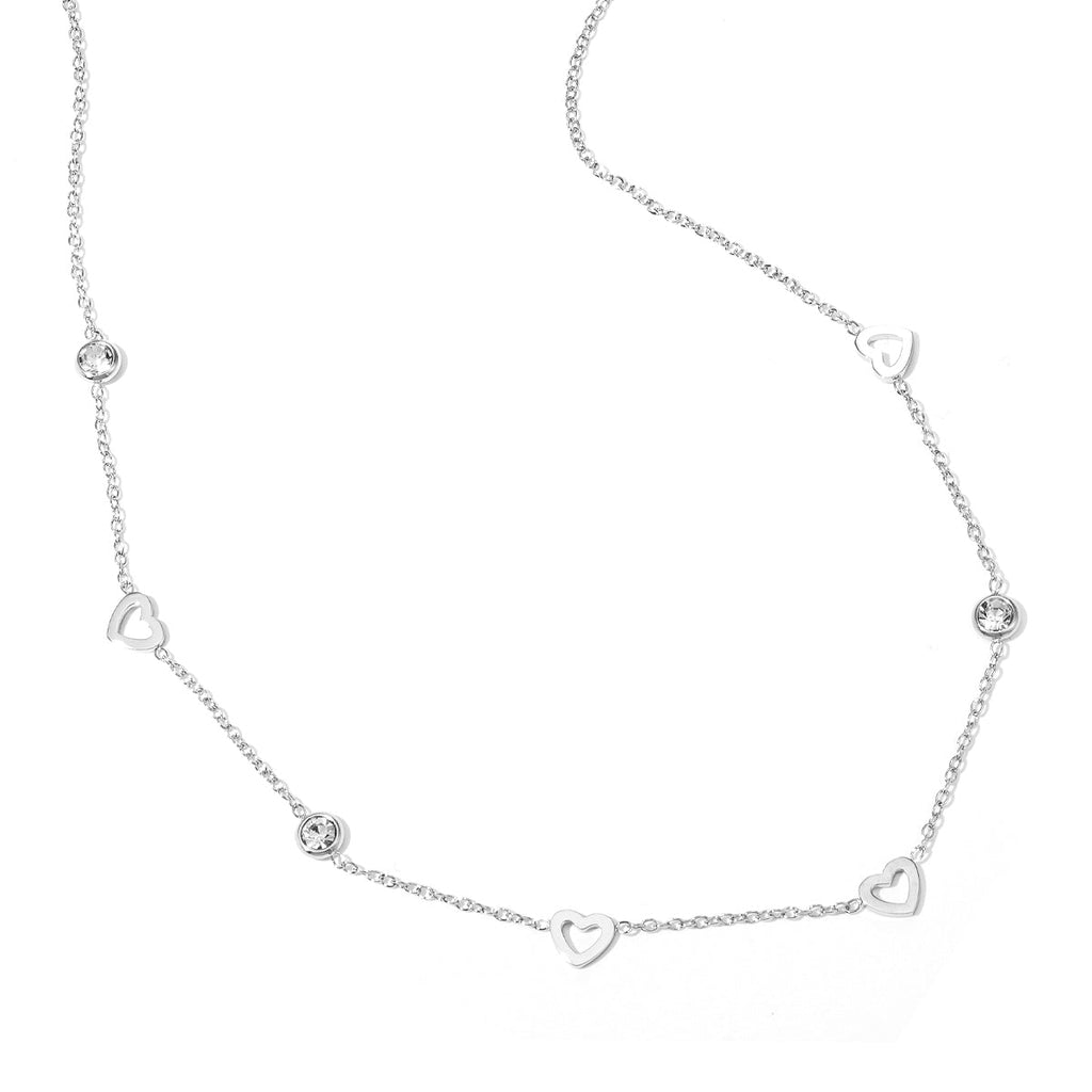 Collier avec breloques coeur et diamants - acier inoxydable