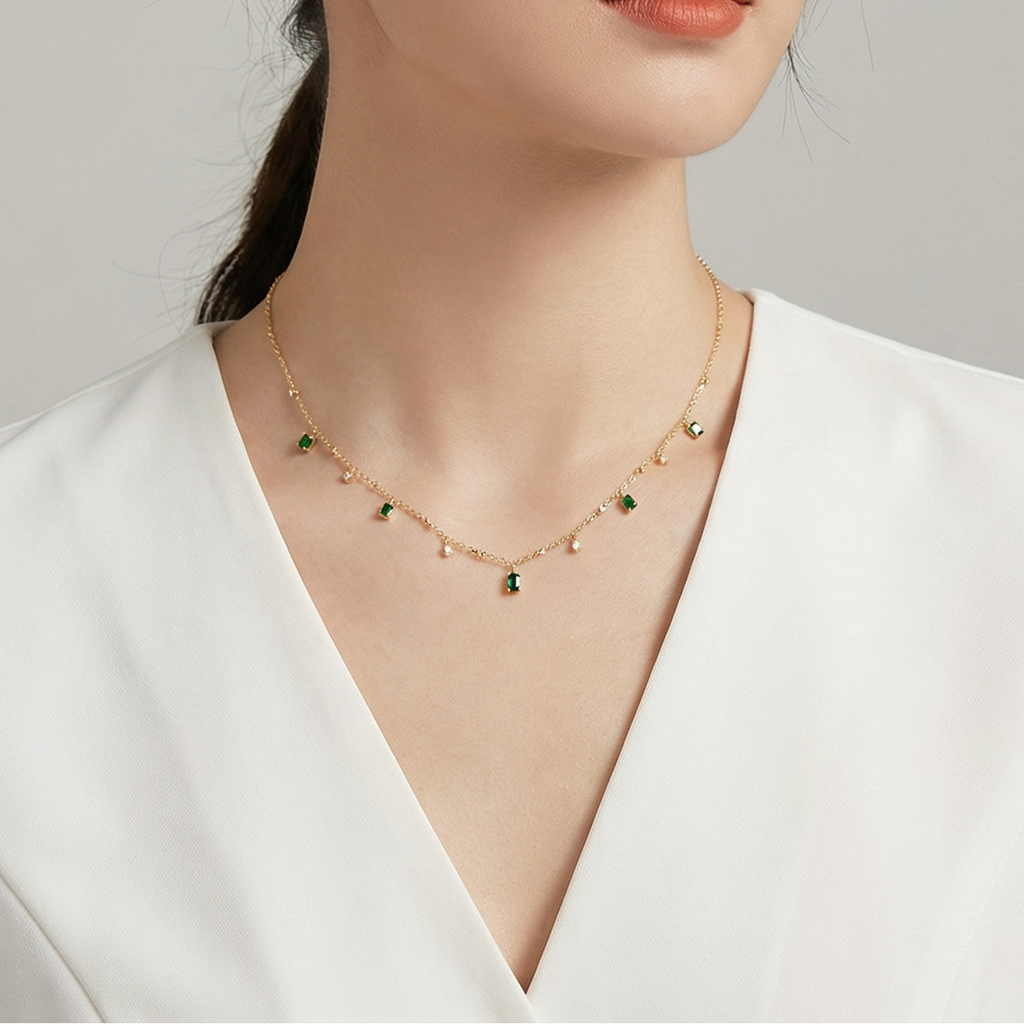 Collier Pierre Verte Goutte Dorée