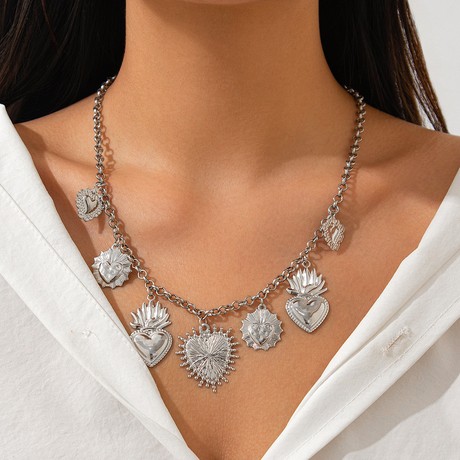 Collier pampilles cœur sacré argenté