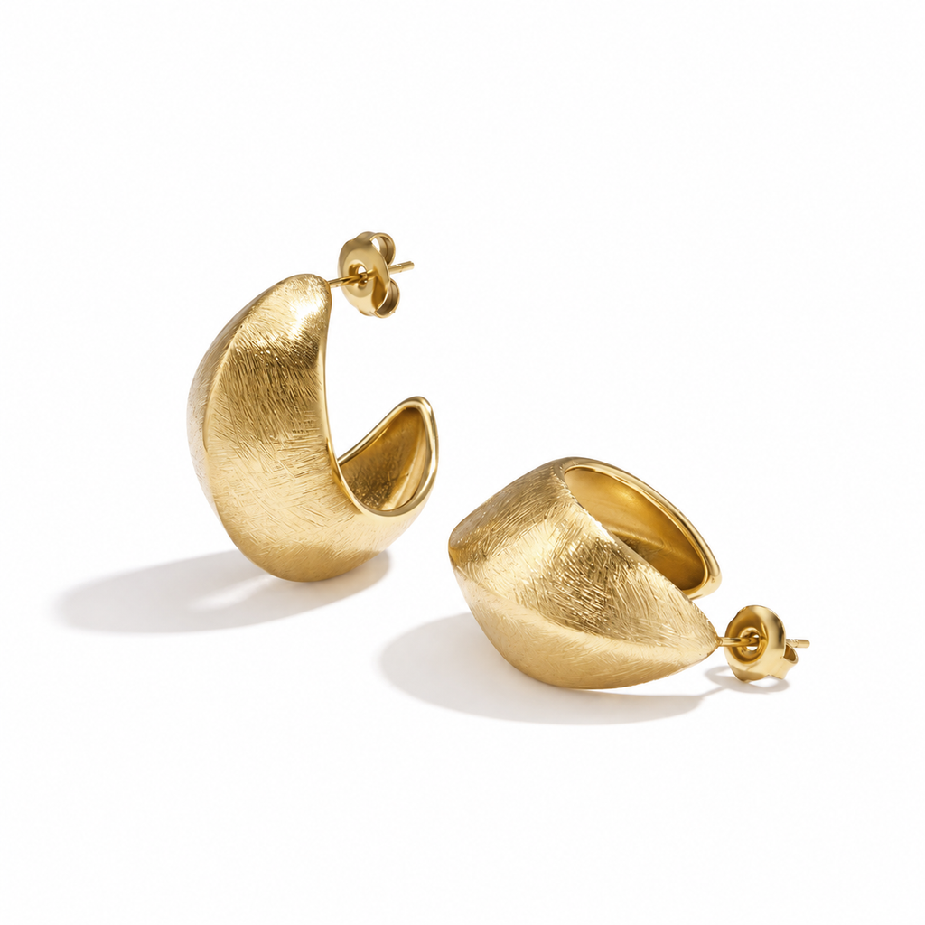 Boucles d’oreilles créoles larges effet brossé dorée