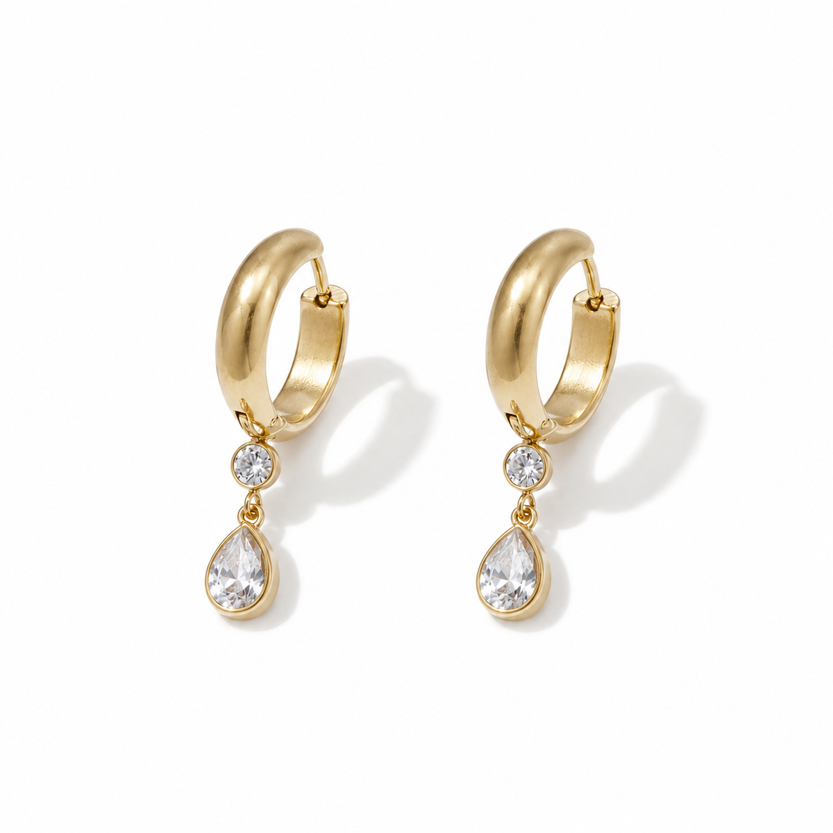 Boucles d’oreilles créoles épaisses à goutte en strass décoratif dorées