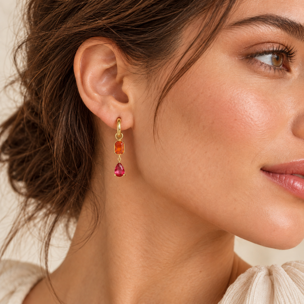 Boucles d’oreilles créoles pendantes à strass décoratifs Image