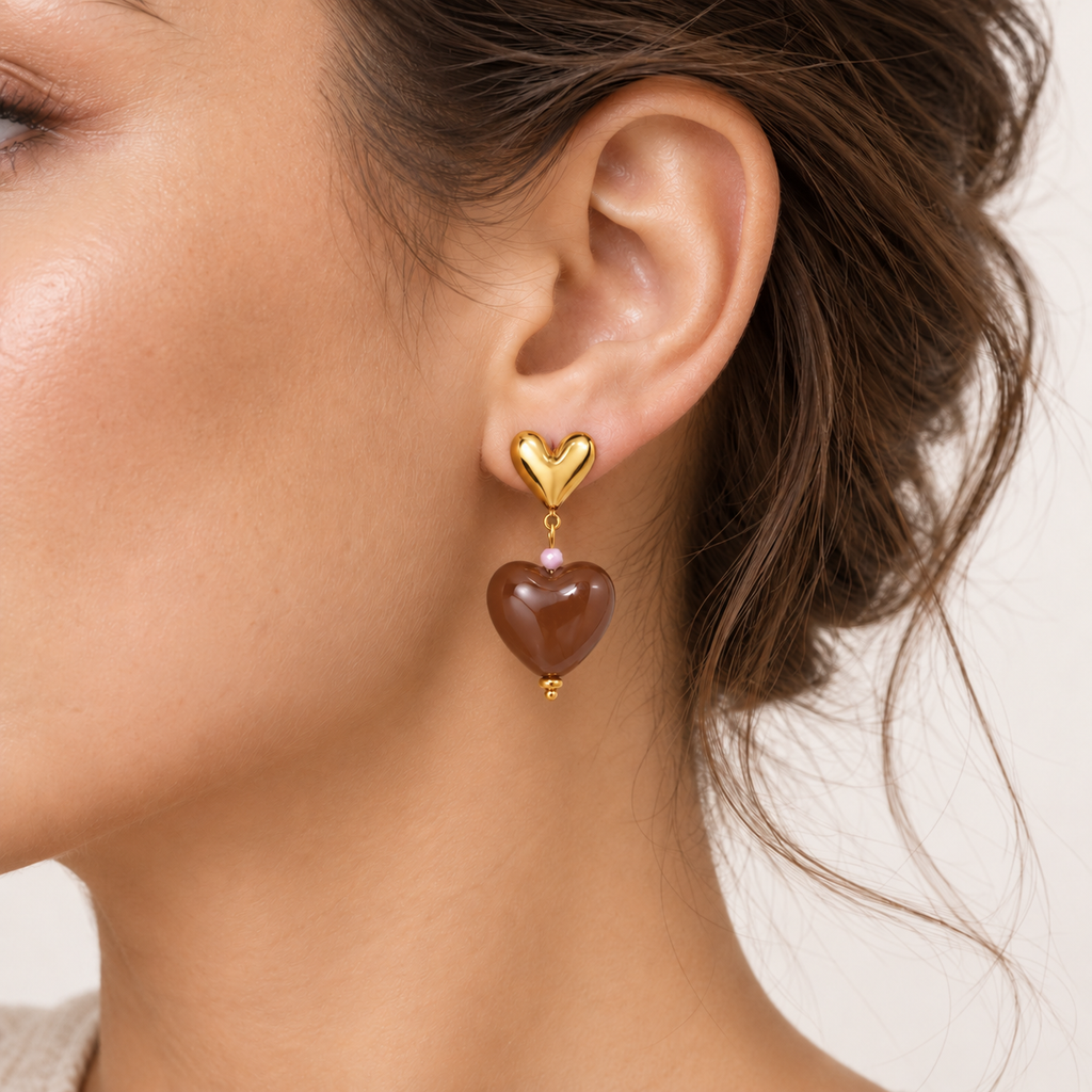 Boucles d’oreilles pendantes double cœur coloré