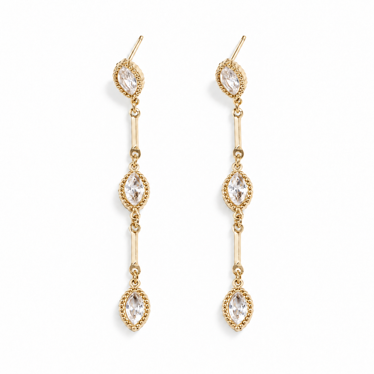 Boucles d’oreilles pendantes longues à strass décoratifs navette