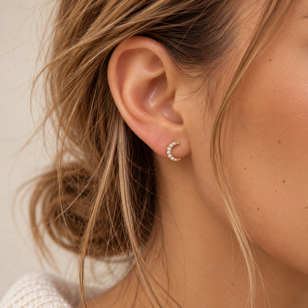 Boucles d’oreilles puces croissant de lune à strass décoratifs