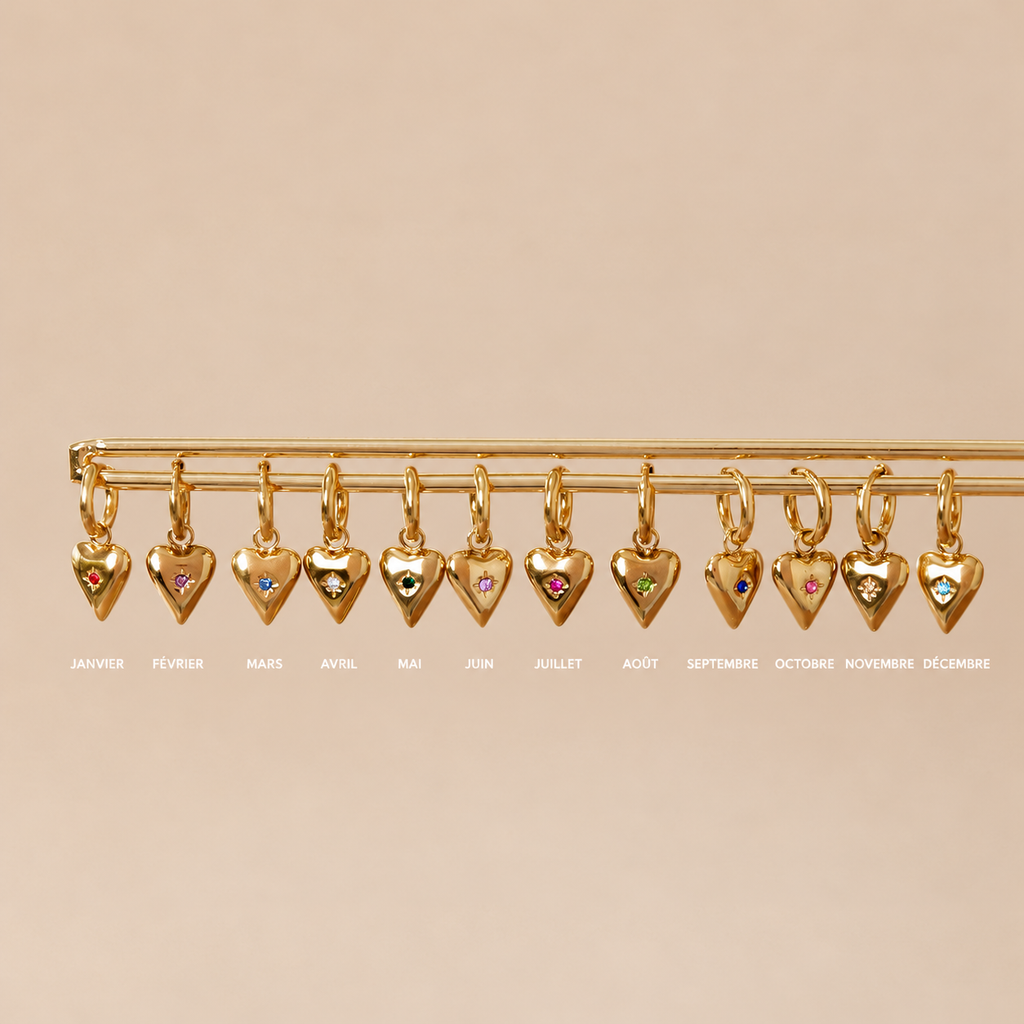 Boucles d’oreilles créoles cœur à strass du mois de naissance