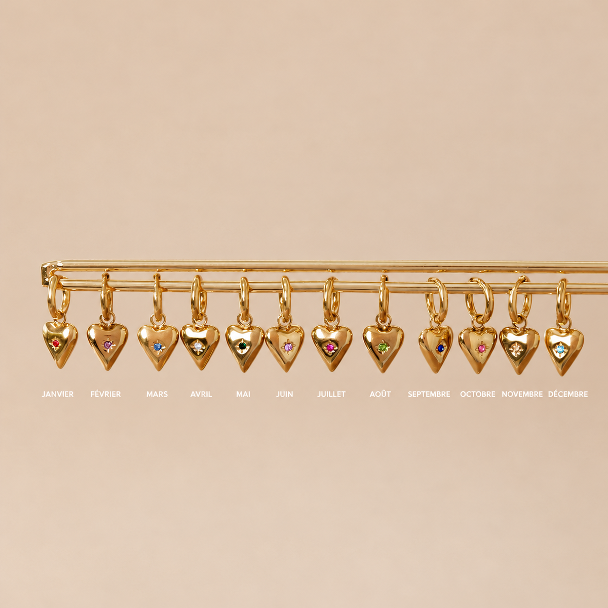 Boucles d’oreilles créoles cœur à strass du mois de naissance