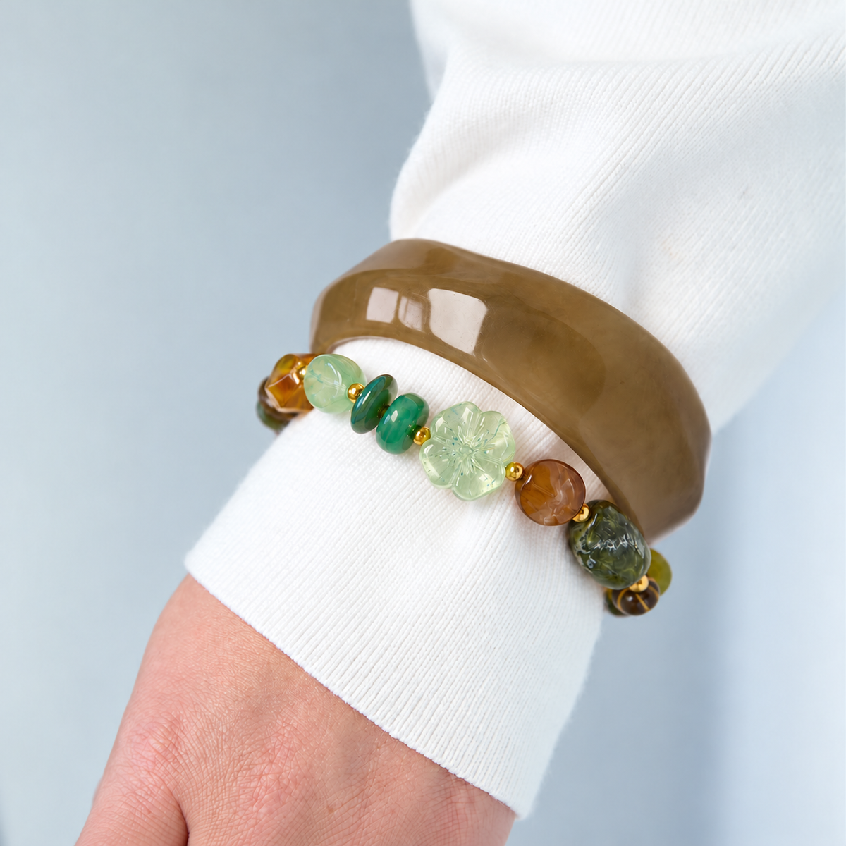 Bracelet floral multicolore en acrylique et acier inoxydable