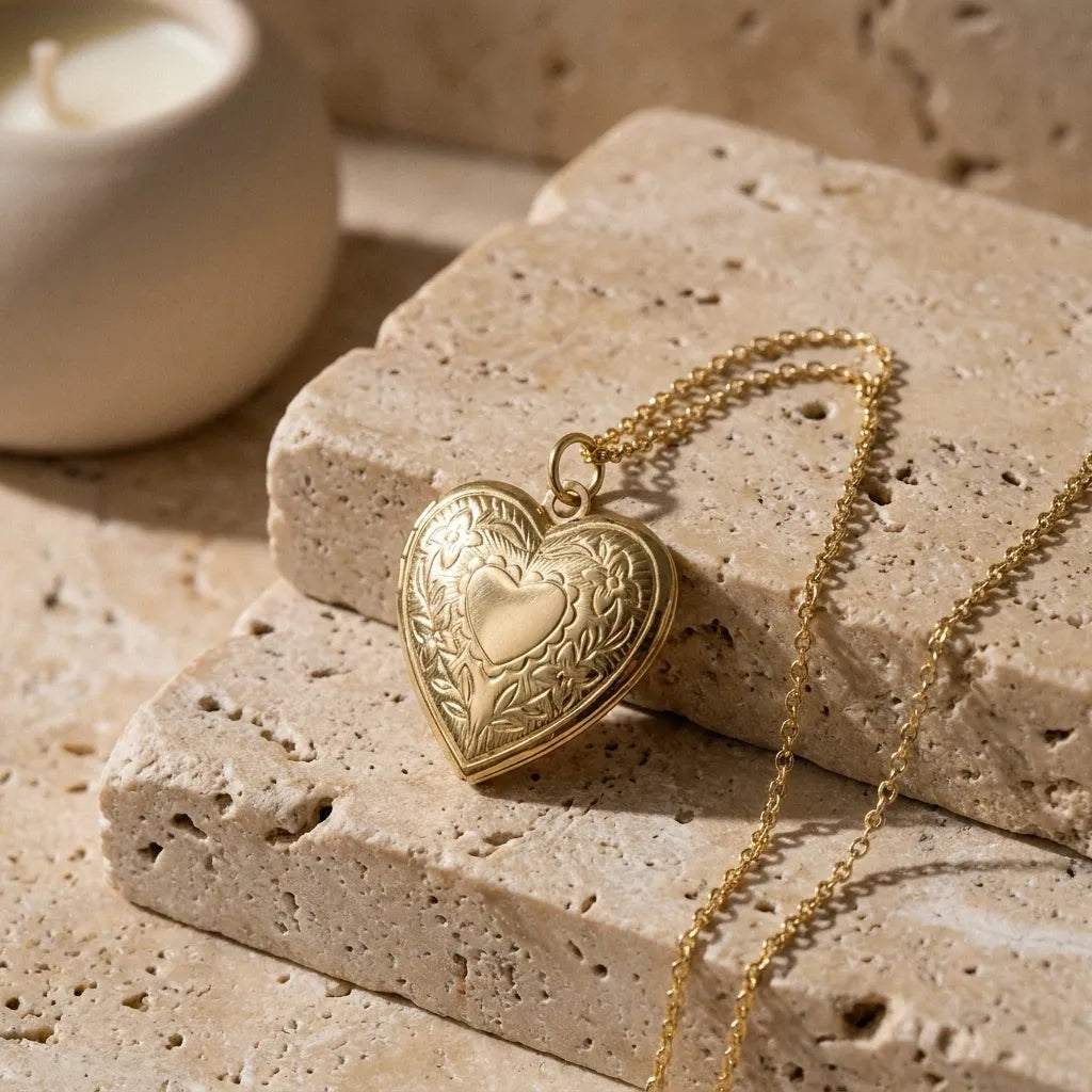 Collier médaillon photo cœur doré