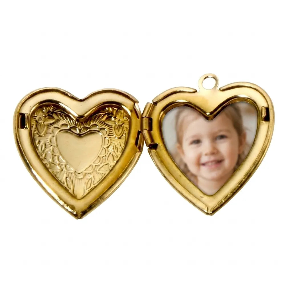 Collier médaillon photo cœur doré
