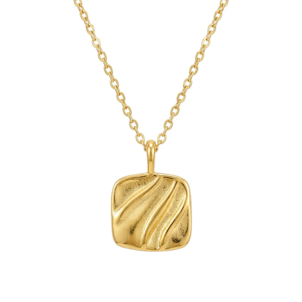 Collier pendentif plaque vague dorée